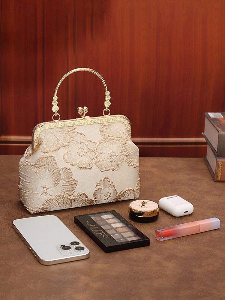 Pochette élégante pour femme avec anse en nacre - motif floral brodé et finitions dorées, disponible en plusieurs couleurs, idéale pour les mariages, les fêtes et les occasions formelles. de 2026 ? $19.99 –P6