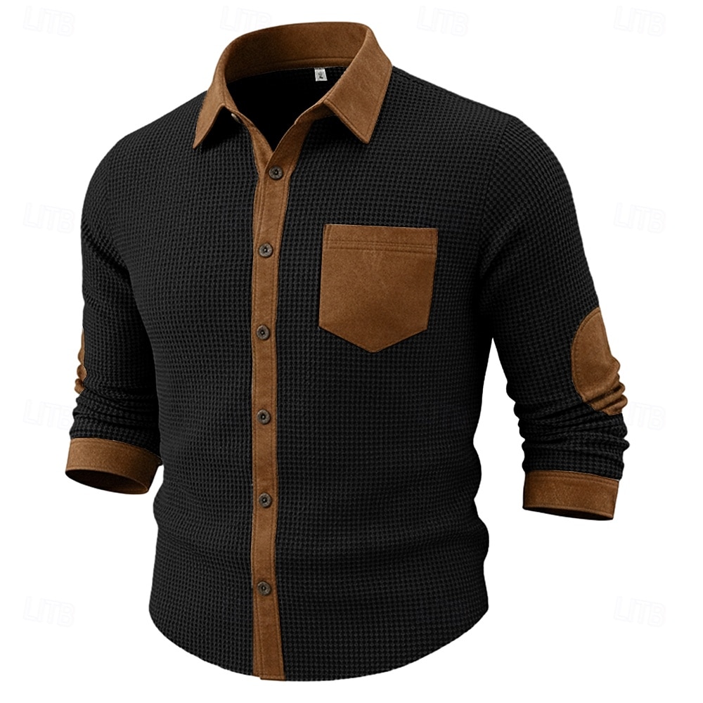 Voor heren Overhemd Wafel Shirt Normaal shirt Vintage overhemd Overhemd met knopen Zwart Marineblauw Groen Grijs Lange mouw Met Textuur Revers Casual Dagelijks Kleurenblok Kleding Modieus Modern 2026 - $29.99 –P5