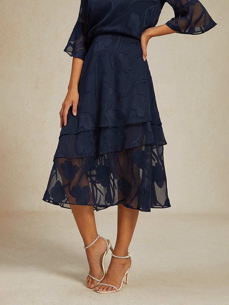 Γυναικεία Κομψό Καθημερινό Μίντι Μεσαία Μέση Φούστες Φλοράλ Δαντέλα Με Βολάν Ακανόνιστος γιακάς Μικροελαστικό Ημερομηνία Καθημερινά Βαθυγάλαζο Άνοιξη, Φθινόπωρο, Χειμώνας, Καλοκαίρι 2026 - $65.99 –P3