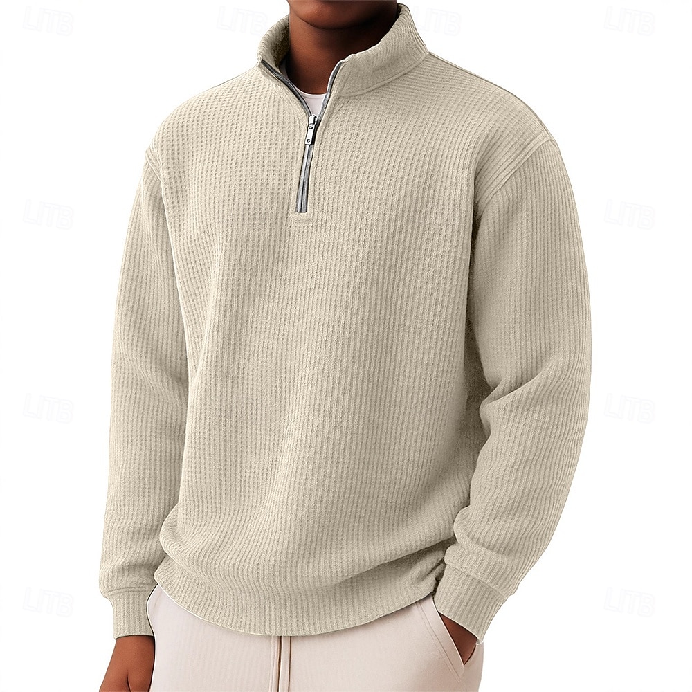 Homme Chemises Polo Gaufre Polo à fermeture éclair Sport en Plein Air Occasionnel Col montant Fermeture éclair manche longue Mode Moderne Couleur Unie Texturé Tricoté Printemps & Automne Toutes de 2025 ? $23.99 –P9