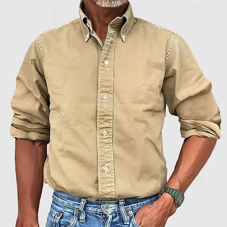 Men's Shirt Summer Shirt Casual Shirt Button Up Shirt Acid Wash Shirt Blue Pink Navy Blue Long Sleeve Plain Turndown Casual Daily Classic Clothing Apparel Cotton Fashion Business Modern Smart Casual 2026 - $29.99 –P1
