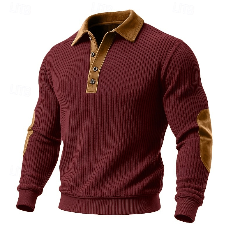 Voor heren Sweatshirt Stoppen Hoodie met knoopsluiting Geribbeld breisel Leger Groen Bordeaux Marineblauw Khaki Polo kraag Effen Lapwerk Kleurenblok Met Textuur Sport & Outdoor Casual Dagelijks 2026 - $28.99 –P3