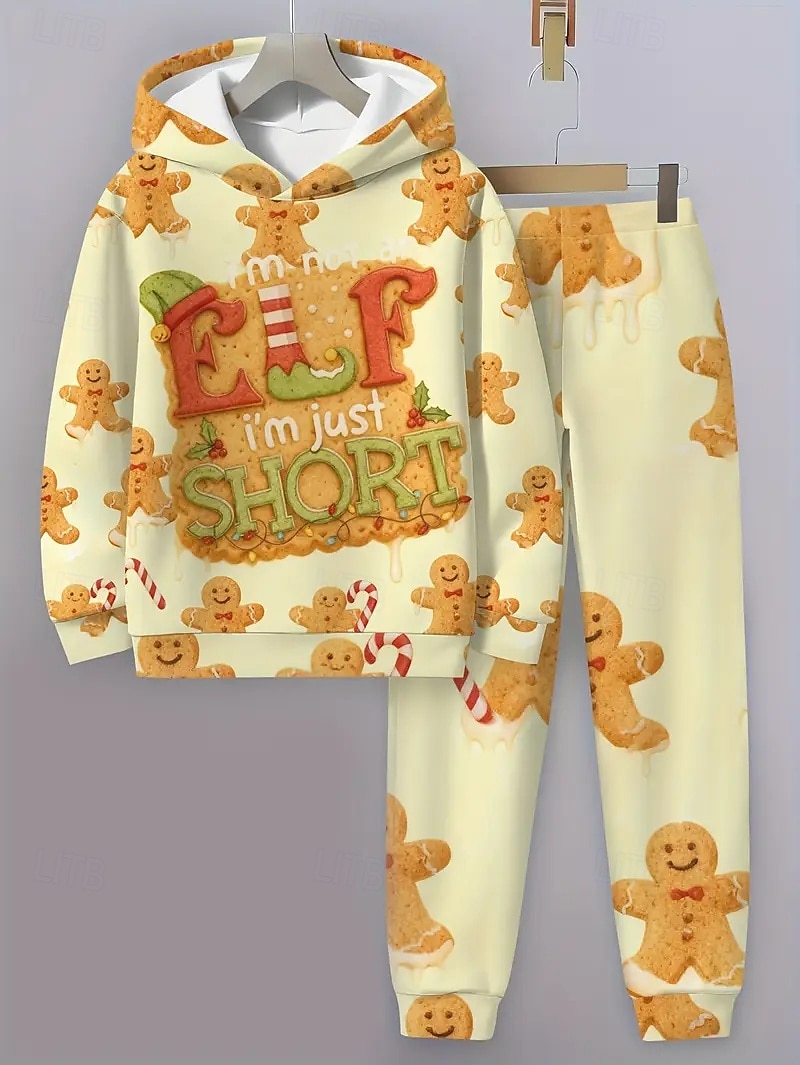 Kerstmis Jongens 3D Grafisch Ruitjes Peperkoek mannen Kerstsets kerstcadeau Set met capuchon en joggingbroek Lange mouw Lente Herfst Dagelijks Basic Casual Kinderen 4 jaar + Capuchon Buiten Vakantie 2025 - $26.99 –P2