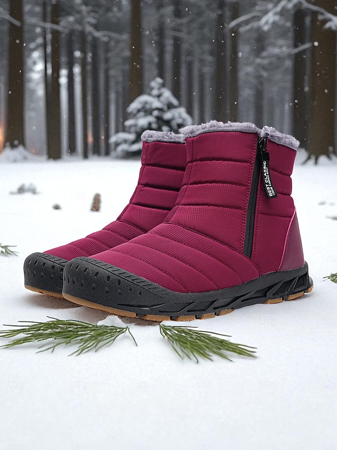 Women's Burgundy Fur Lined Ankle Boots - Waterproof Winter Snow Shoes with Anti-Slip Rubber Sole, Warm Cozy Footwear for Outdoor and Casual Wear 2026 - $54.99 –P6