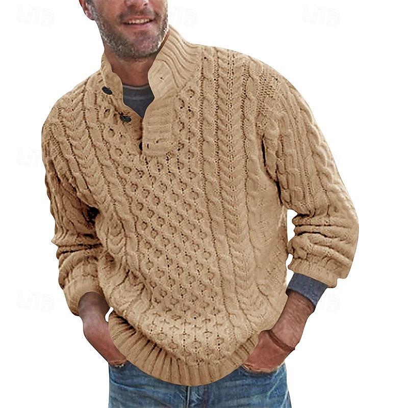 Hombre Pulóveres Suéter de punto Estriado Cable Tejer Tops regulares De Punto Ajustado Plano Escote Chino Prendas de punto Moderno Casual Ropa Cotidiana Ropa Otoño invierno Negro Blanco M L XL 2026 - $39.99 –P4