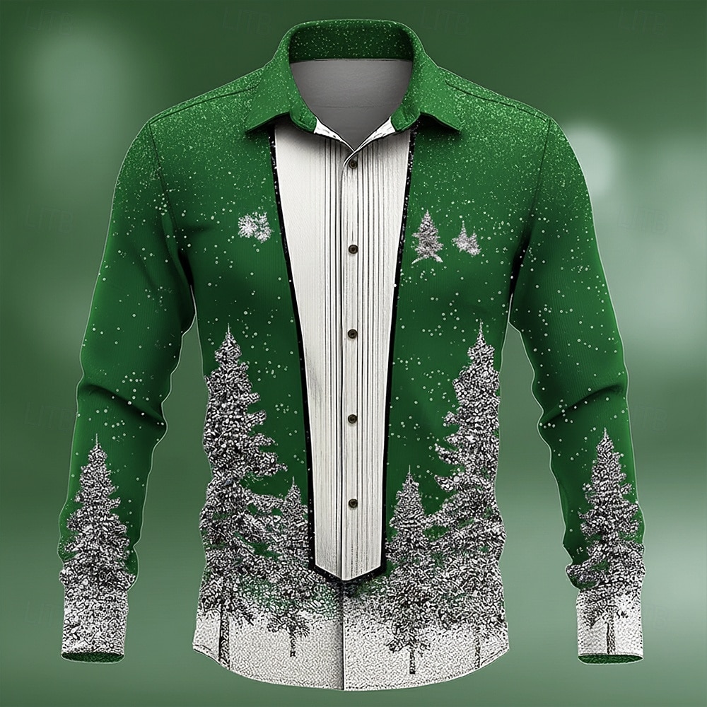 Natale Per uomo Costume di Natale Colletto finto e design del vestito Camicia da smoking stampata con cravatta Camicia Camicia con Bottoni Manica Lunga Divertente All'aperto Ferie Primavera Autunno del 2026 a $28.99 –P4