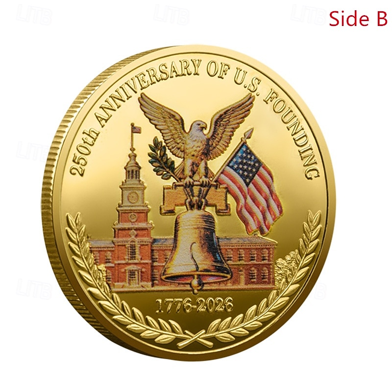 250th Anniversary Commemorative Coins - Golden American Flag & Liberty Bell Design Collectible Coins, Durable Metal Anniversary Coins for Display, Collectors Patriotic Semiquincentennial 2026 - $15.99 –P7