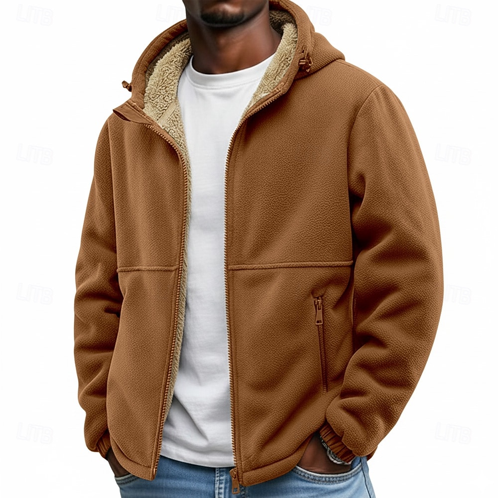 Homme Veste d'Extérieur Veste en Polaire Veste à Capuche Formel Maison À capuche Toison Automne Hiver Couleur Unie Actif Quotidien À capuche Régulier Noir bleu marine Marron Vert Veste de 2026 ? $45.99 –P1