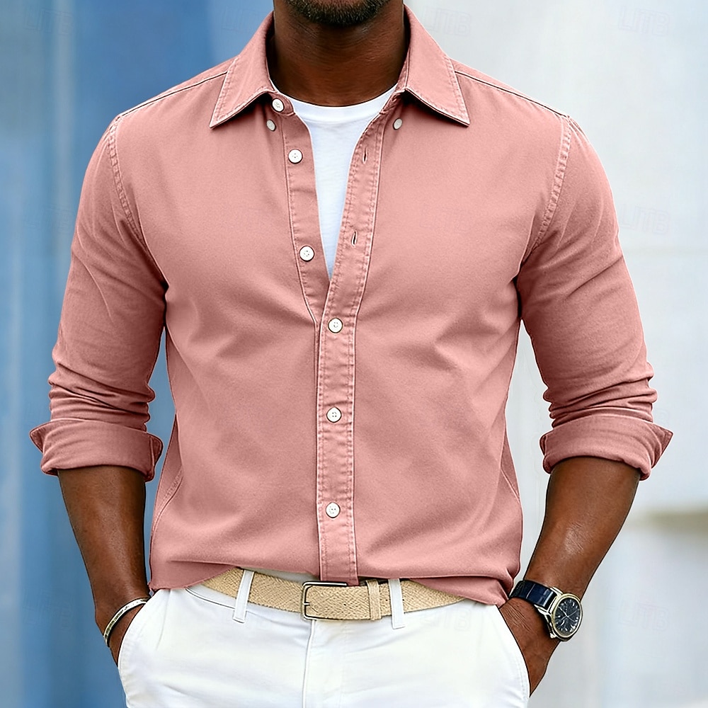 Men's Shirt Casual Shirt Button Up Shirt Acid Wash Shirt Navy Blue Gray Long Sleeve Plain Lapel Casual Daily Clothing Apparel Fashion Modern Smart Casual 2026 - $29.99 –P1