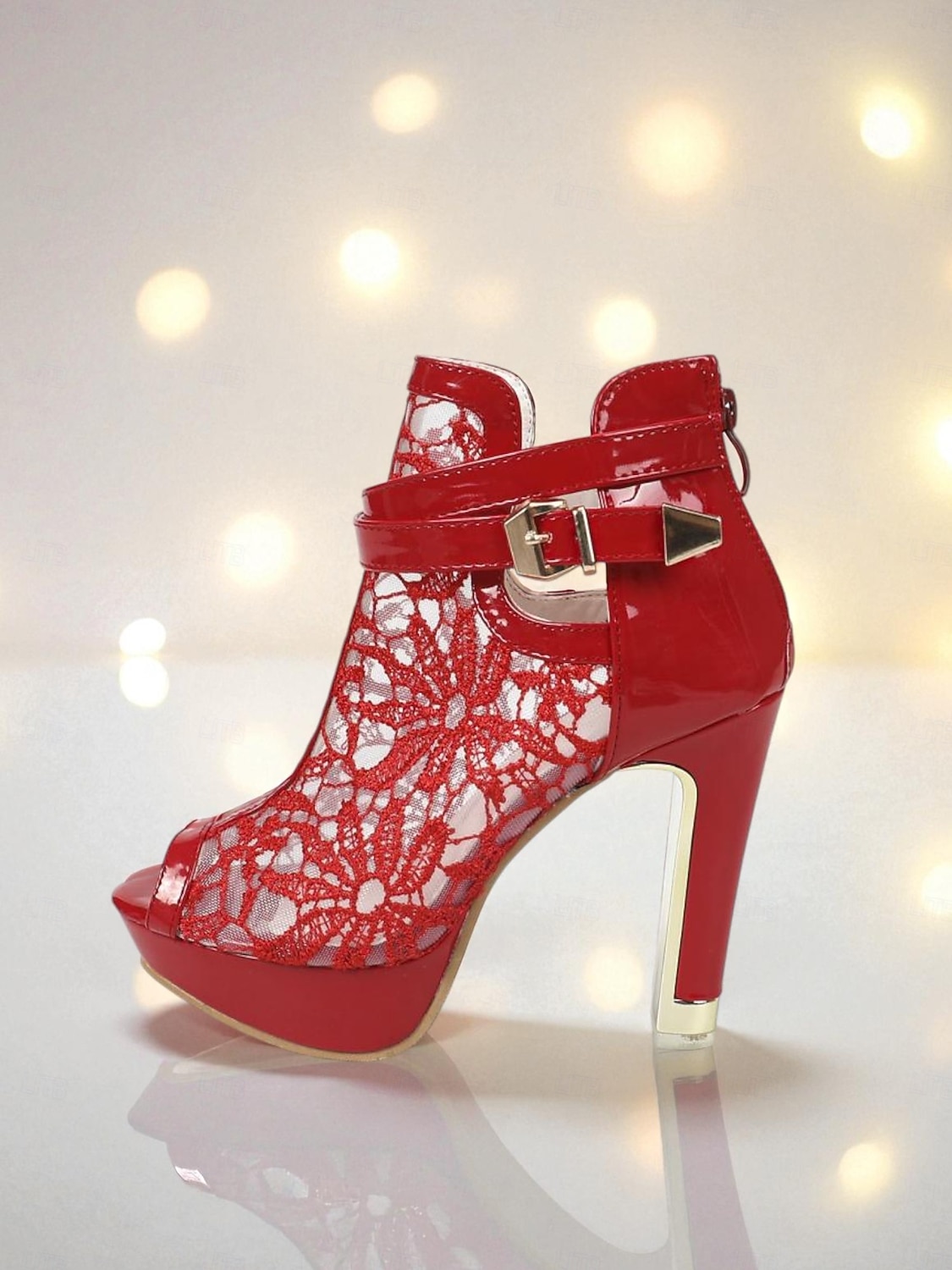 Dámské fialové krajkové boty na platformě s otevřenou špičkou - sexy síťované kotníkové boty s přezkou na noční život a párty 2026 - $42.99 –P3