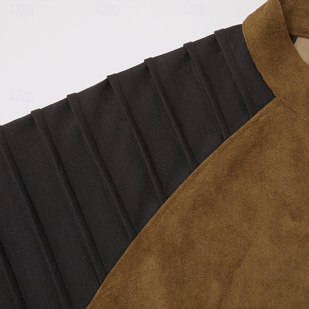 Мужская футболка из искусственной замши с длинным рукавом, V-образным вырезом, складками, плиссировкой, осенне-зимняя, винтажная, повседневная, ретро, с рюшами, цветная, для улицы, повседневная, 2026 - $29.99 –P2