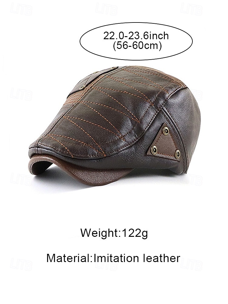 Herren-Schiebermütze aus Kunstleder, gestepptes Design mit dreieckigen Akzenten, in verschiedenen Farben erhältlich, stylisch und warm für Winter und Freizeit 2025 - $18.99 –P9