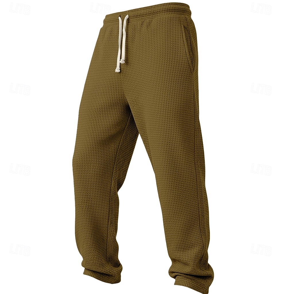 Men's Waffle Sweatpants Trousers Straight Leg Sweatpants Waffle Pants Drawstring Elastic Waist Plain Breathable Full Length Casual Daily Outdoor Vacation Classic Style Black White Micro-elastic 2026 - $25.99 –P10