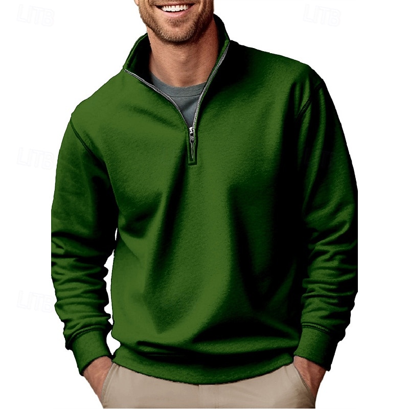 Voor heren Polo Poloshirts Vakantie Straat Kwart ritssluiting Lange mouw Modieus Basic Effen Lente Herfst Getailleerd blauw Zwart Wit Groen Lichtgroen Polo 2026 - $31.99 –P7