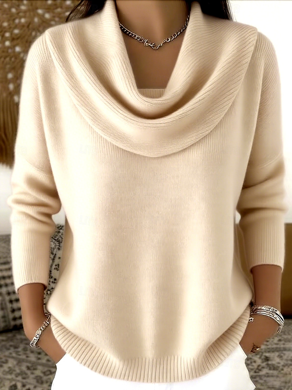 Women's Sweater Elegant Casual Soft Pure Color Ribbed Cowl Knitted Long Sleeve Regular Tops Knit Daily Outdoor Weekend Red Fall Winter 2026 - $36.99 –P6