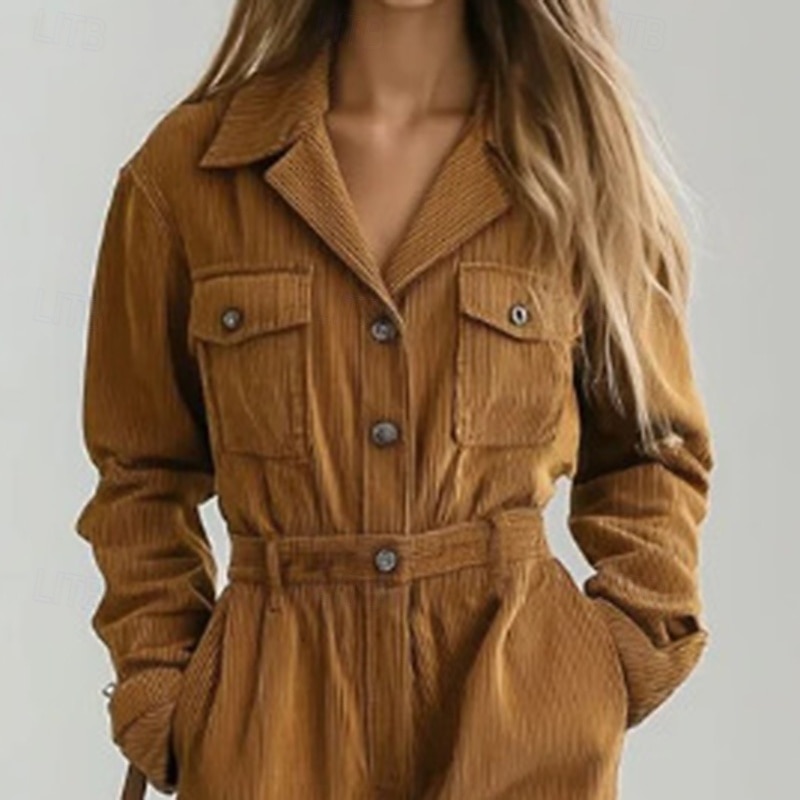 Women's Loungewear Onesie Fashion Sport Casual Pure Color Pocket Buttons Vacation Home Date Long Sleeve V Neck Khaki Spring Fall Winter Regular Fit 2026 - $51.99 –P2