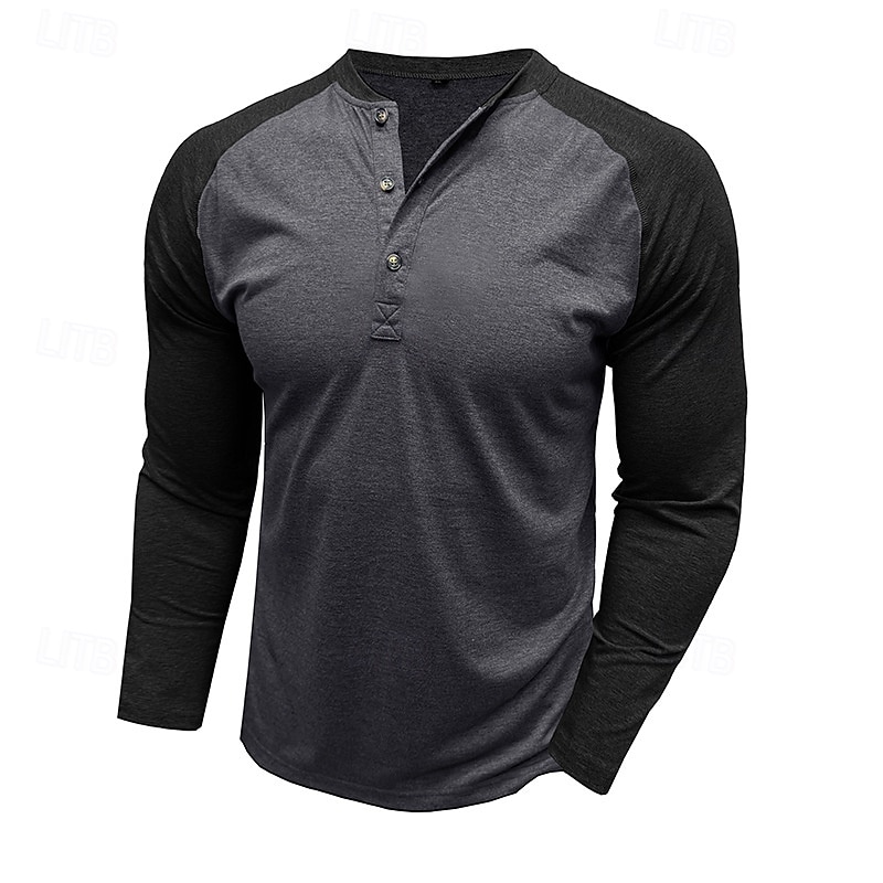 2-teiliges Henley-Shirt für Herren, Baseball-T-Shirt, Kurzarm, Farbblock-Design, Basic, Boho-Stil, Raglanärmel, für Outdoor, Freizeit, Alltag, Sommer, Herbst, alle Jahreszeiten, schwarzes 2026 - $40.99 –P15