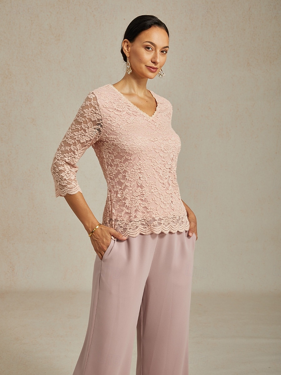 Women's Lace Shirt Blouse Lace Floral Elegant Long Sleeve V Neck Regular Tops Daily Wedding Guest Cute Outfits Pink Summer Spring Fall Winter 2026 - $35.99 –P7