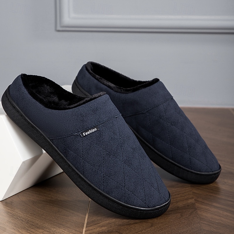 Per uomo Pantofole & Infradito Pantofole di peluche Foderato in pile Camminata Casual Quotidiano Pelle sintetica Caldo Confortevole Mocassino Nero Blu Inverno del 2026 a $24.99 –P13