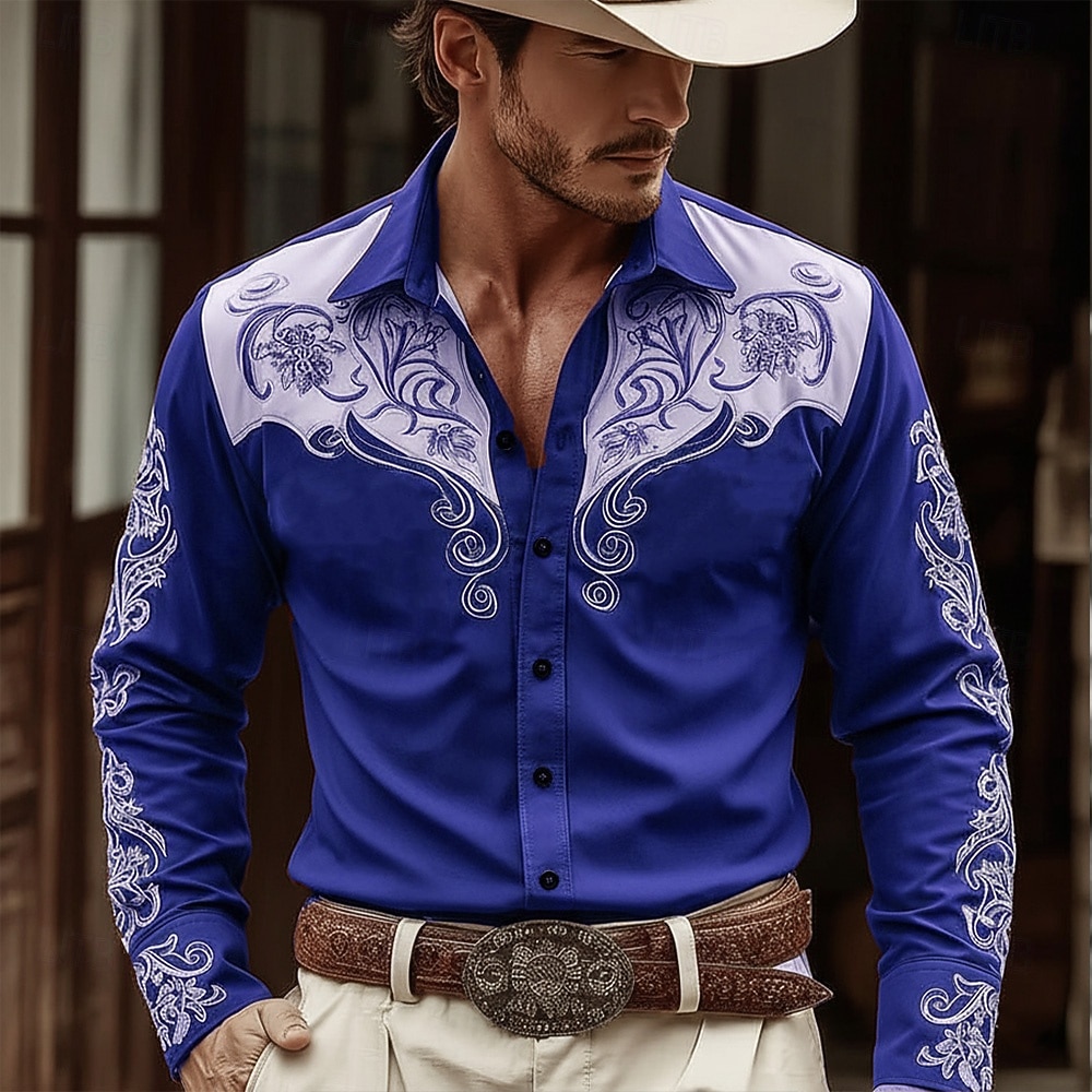 Férfi Virágminta Etno Virágok Ing Nyugati ing Cowboy ing Hosszú ujj Vintage Retro Hétköznapi Szabadtéri Munkaruha Tavasz Ősz Térfogatcsökkenés Elöl két zseb Vászonszerű ing Gombolható ingek Medence 2026 - $27.99 –P2