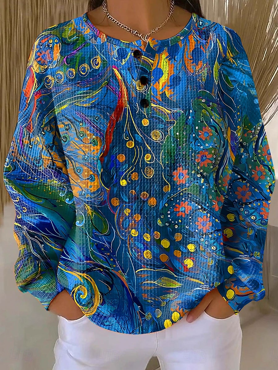 Γυναικεία Φούτερ πουλόβερ Κουμπιά Στάμπα Φλοράλ Γραφική Γεωμετρικό Βίντατζ Καθημερινό Μακρυμάνικο Στρογγυλή Ψηλή Λαιμόκοψη Κανονικά μπλουζάκια Causal Δρόμος Καθημερινή Ένδυση 2026 - $28.99 –P1