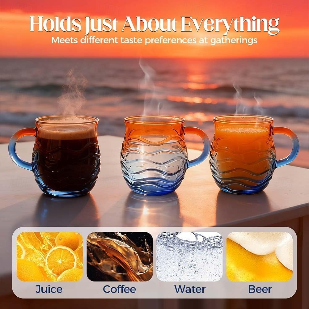 Zeeglas zonsondergang mok 12 oz, handgemaakte mok met oceaan golfpatroon en kustthema, uniek getextureerd artistiek drinkgerei voor koffie, thee en cadeau voor liefhebbers van oceaan, strand en surfen 2026 - $21.99 –P3