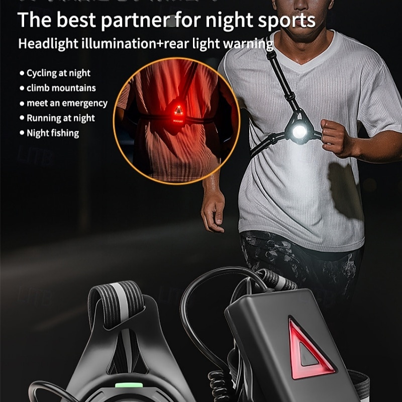 2026年 胸部夜間ランニング ライト、ウェアラブル サイクリング ライト、LED マルチライト、屋外スポーツ用赤色ライト警告灯、USB 充電式ランニング ライト。  コレクション – $38.03 –P4
