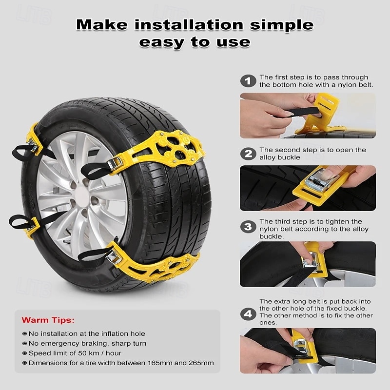 4 stuks/8 stuks auto sneeuwkettingen modderbanden dikke antislipband voor auto/suv/vrachtwagen draagbaar eenvoudig te monteren noodtractie auto 2026 - $66.99 –P4