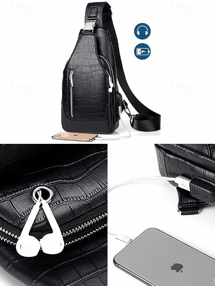 תיק עור לגברים, עמיד למים ועמיד, קיבולת גדולה, דוגמת תנין אופנתית לשימוש חיצוני ויומיומי 2026 - $46.99 –P9