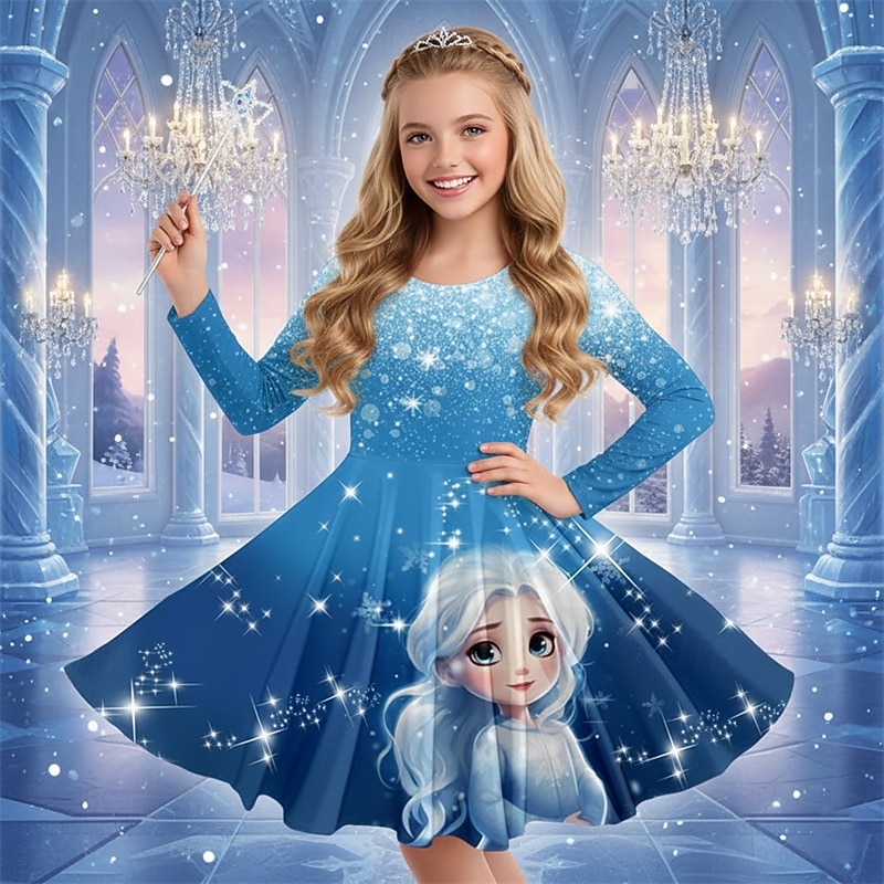 Mädchen' 3D Grafik Anime Kleid Langarm 3D-Druck Frühling Herbst Leistung Urlaub Party Lässig Prinzessin Schön Kinder 4-12 Jahre Freizeitkleid A Linie Kleid Knielang Normale Passform 2026 - $18.49 –P1