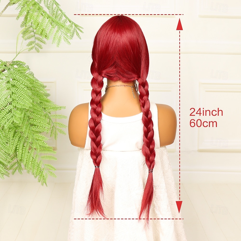 Synthetic Wig Crochet Plaited Middle Part Braid Wig 24 inch Wine Red Synthetic Hair 24 inch Women's Soft Comfy Burgundy 2026 - $43.99 –P6