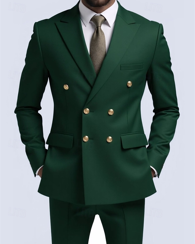 Herre Blazer + kjolebukser Blazer drakter Virksomhet Cocktailfest Bryllupsfest 2 deler Mote Fritid Vår Høst Polyester عادي Lomme Knapper Bekvem Dobbeltkneppet Blazer Blå Mørkegrå Svart Hvit 2025 - $114.99 –P8