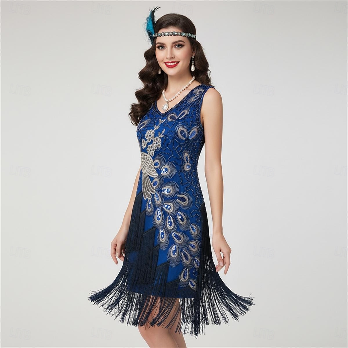 Flapper Dress Blue Dress With Fringe Set Roaring 20s 1920s Knee Length Flapper Dress Outfits