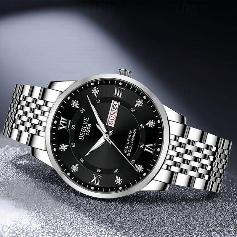 Fashionable Men's Wristwatch High-end Men's Quartz Watch Date Calendar Luminous Dial Rhinestone Decoration The Best Gift Choice for Men 2026 - $20.99 –P3