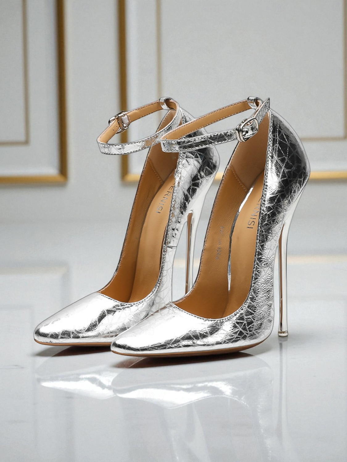 Scarpe con tacco a spillo da donna in vera pelle color oro con cinturino alla caviglia - lussuose scarpe con tacco alto e punta aguzza per feste, serate ed eventi da cocktail del 2026 a $109.99 –P8