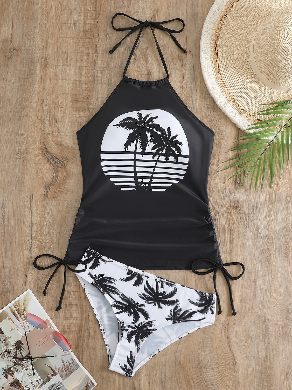 Kvinners Tankini 2 Delt Badedrakt Rynket Truser Magekontroll Høyt Liv Slank Ryggløs Ferie Strandtøy Blomster Grafisk U-Hals Ermeløse Badedrakter 2026 - $26.99 –P6