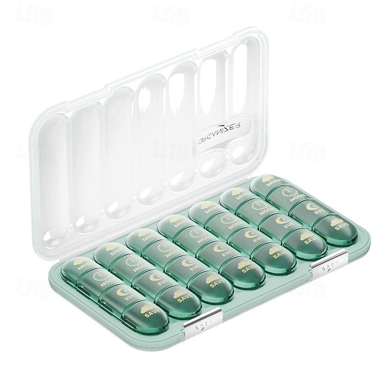 Portapillole portatile con 21/28 scomparti, dispenser per farmaci settimanale, grande scomparto diviso, adatto per vitamine e farmaci quotidiani, ideale per viaggi, casa o come regalo. del 2026 a $20.99 –P12