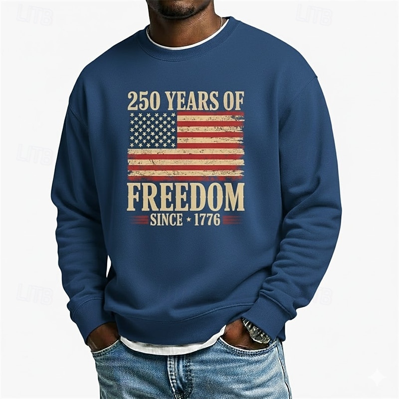 Men's Graphic American US Flag 250th Anniversary Sweatshirt Sports Fashion Daily Classic Crew Neck Outdoor Vacation Blue Black Red Green Printing Spring Fall Designer S M L XL XXL XXXL 2026 - $28.99 –P3