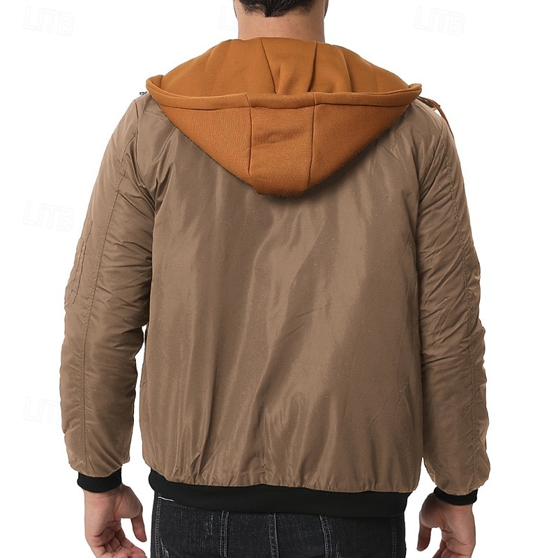 Men's Winter Jacket Casual Jacket Hoodied Jacket Outdoor Casual Pocket Quilted Winter Fall & Winter Color Block Streetwear Daily Hooded Regular Black Burgundy Navy Blue Khaki Army Green Jacket 2026 - $53.99 –P4