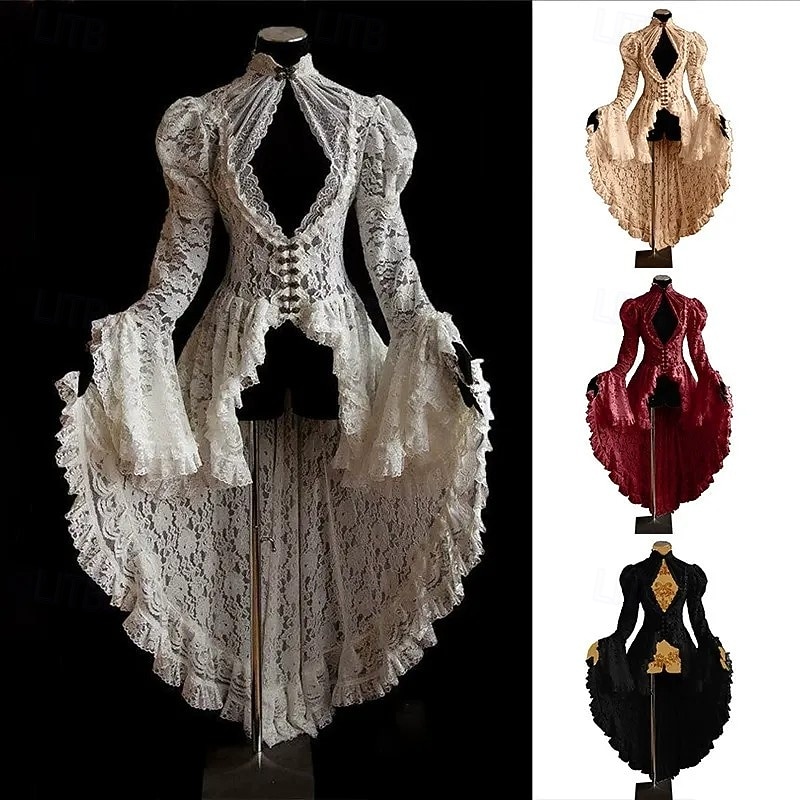 fraque de babados de renda medieval vestido vintage renascentista traje feminino vintage cosplay festa vestido de manga longa baile de máscaras de 2026 por $89.99 –P1