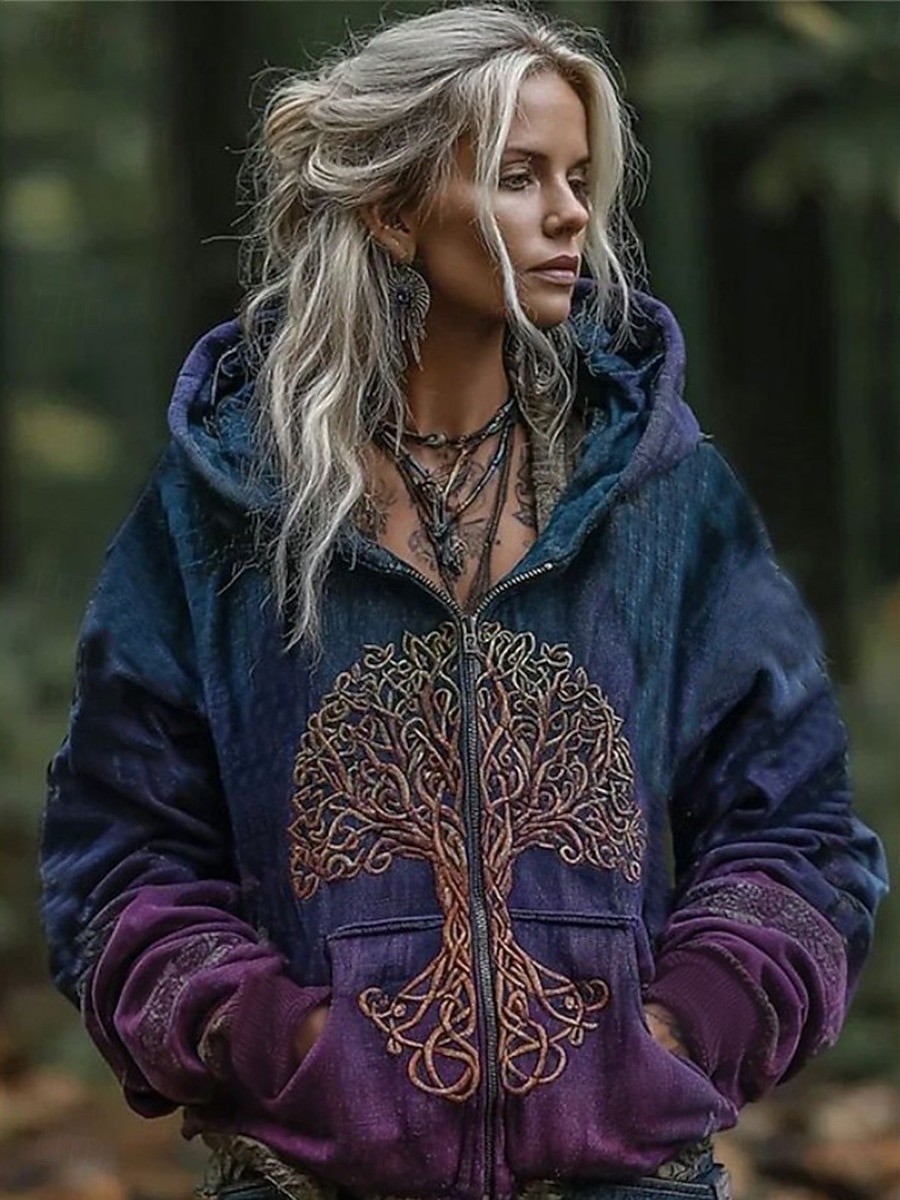 Damen Hoodies mit Reißverschluss Reißverschluss Tasche Druck Grafik Karomuster Vintage Lässig Boho Langarm Mit Kapuze Normale Oberteile Straße Alltagskleidung Purpur Frühling Herbst Winter 2026 - $39.99 –P1