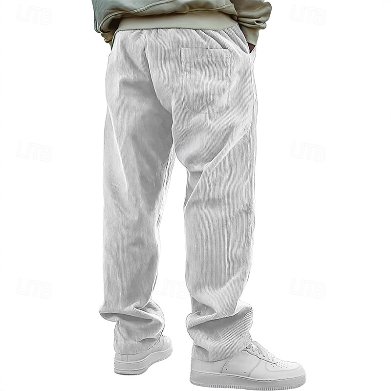 Herr Långbyxor Manchesterbyxor Casual byxor Säckiga byxor Träningsbyxor med raka ben Snörning Elastisk midja Ensfärgat Komfort Fullängd Dagligen Utomhus Streetwear Mode Klassisk Stil Svart Vit 2026 - $25.99 –P5