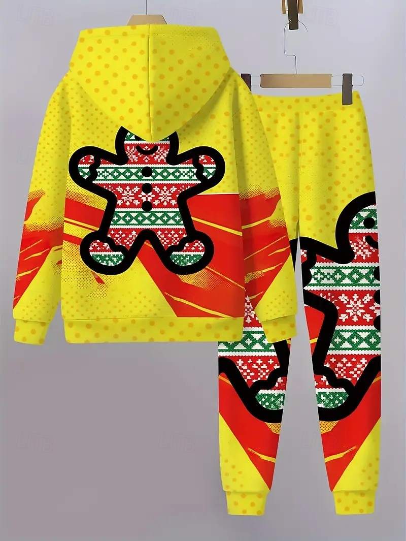 Kerstmis Jongens 3D Grafisch Ruitjes Peperkoek mannen Kerstsets kerstcadeau Set met capuchon en joggingbroek Lange mouw Lente Herfst Dagelijks Basic Casual Kinderen 4 jaar + Capuchon Buiten Vakantie 2025 - $26.99 –P11