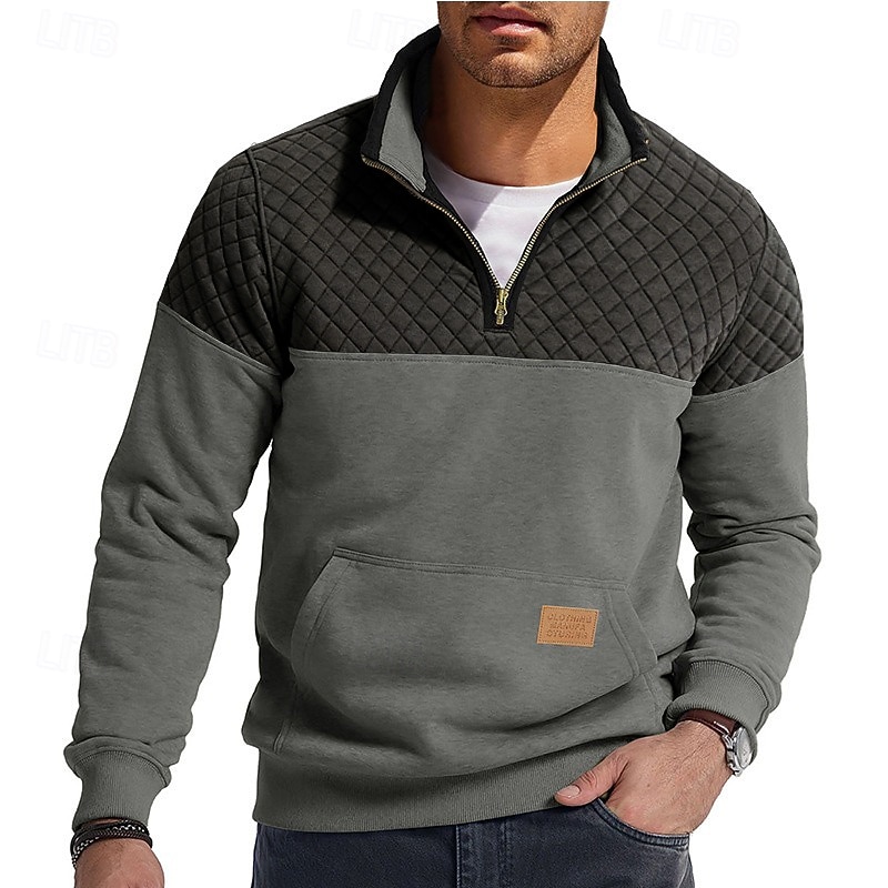 Men's Sweatshirt Waffle Sweatshirt Pullover Quarter Zip Sweatshirt Blue Army Green Burgundy Brown Khaki Standing Collar Plain Patchwork Color Block Textured Sports & Outdoor Casual Daily Streetwear 2026 - $34.99 –P8