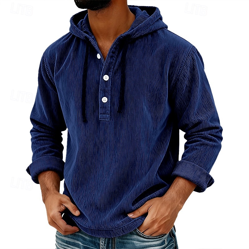 Per uomo Camicia Camicia casual Camicia di Velluto a Coste Blu marino Grigio chiaro Grigio scuro Azzurro Manica Lunga Semplice Con Cappuccio Casuale Quotidiano Con cappuccio Abbigliamento Vintage del 2026 a $25.99 –P4