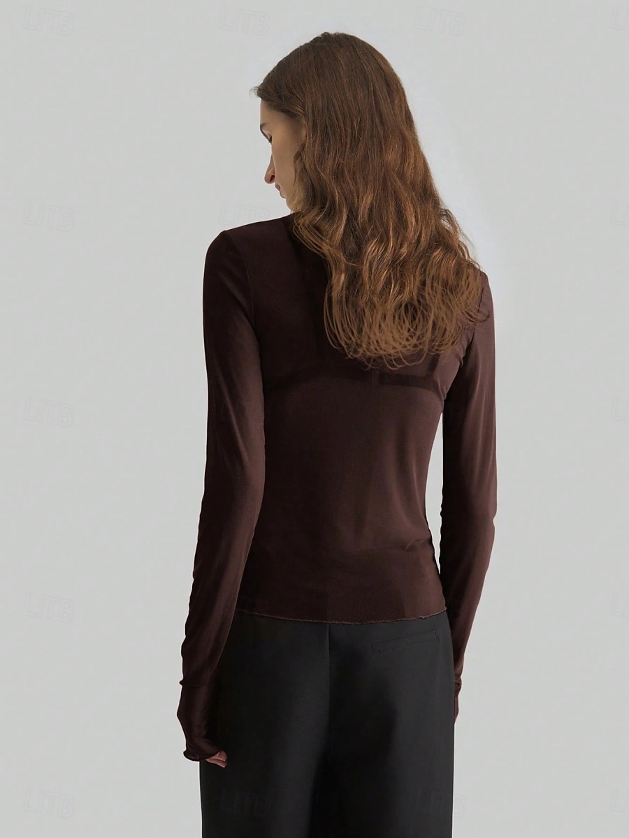 Dames Blouse Lapwerk Netstof Effen Kleur Elegant Stijlvol Basic Lange mouw Coltrui Normale tops Dagelijks Grijs-Groen Zwart Wijn Marineblauw Bruin Zomer Lente Herfst 2026 - $21.99 –P8