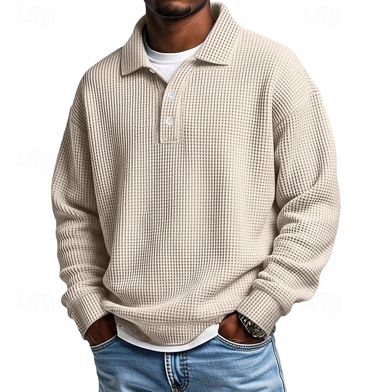 Ανδρικά Βάφλα Πόλο Μπλουζάκια Μπλουζάκια πόλο Επίσημο Επιχείρηση Ριμπ γιακά πόλο Μακρυμάνικο Μοντέρνα Συμπαγές Χρώμα Κουμπιά Σκέτο Φθινόπωρο Άνοιξη & Χειμώνας Χαλαρή Εφαρμογή 2025 - $23.99 –P2