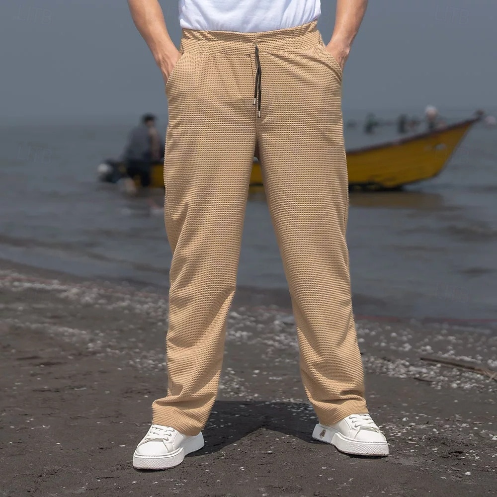Men's Sweatpants Trousers Baggy Pants Straight Leg Sweatpants Waffle Pants Drawstring Pocket Elastic Waist Plain Comfort Soft Outdoor Daily Holiday Fashion Classic Style Black White Micro-elastic 2026 - $24.99 –P5
