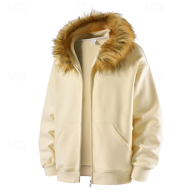 Herren Freizeitjacke Kapuzenjacke Outdoor Lässig Fellbesatz Tasche Herbst Winter Einfach Mode Streetwear Mit Kapuze Regulär Aprikose Schwarz Rosa Burgunderrot Hellgrau Jacken 2026 - $33.99 –P9
