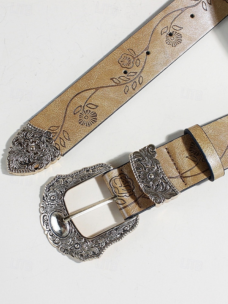 Γυναικεία ζώνη από τεχνητό δέρμα σε μποέμ στιλ – περίπλοκο φλοράλ σχέδιο με μεταλλική αγκράφα, ιδανική για casual και καθημερινή χρήση. 2026 - $14.99 –P5